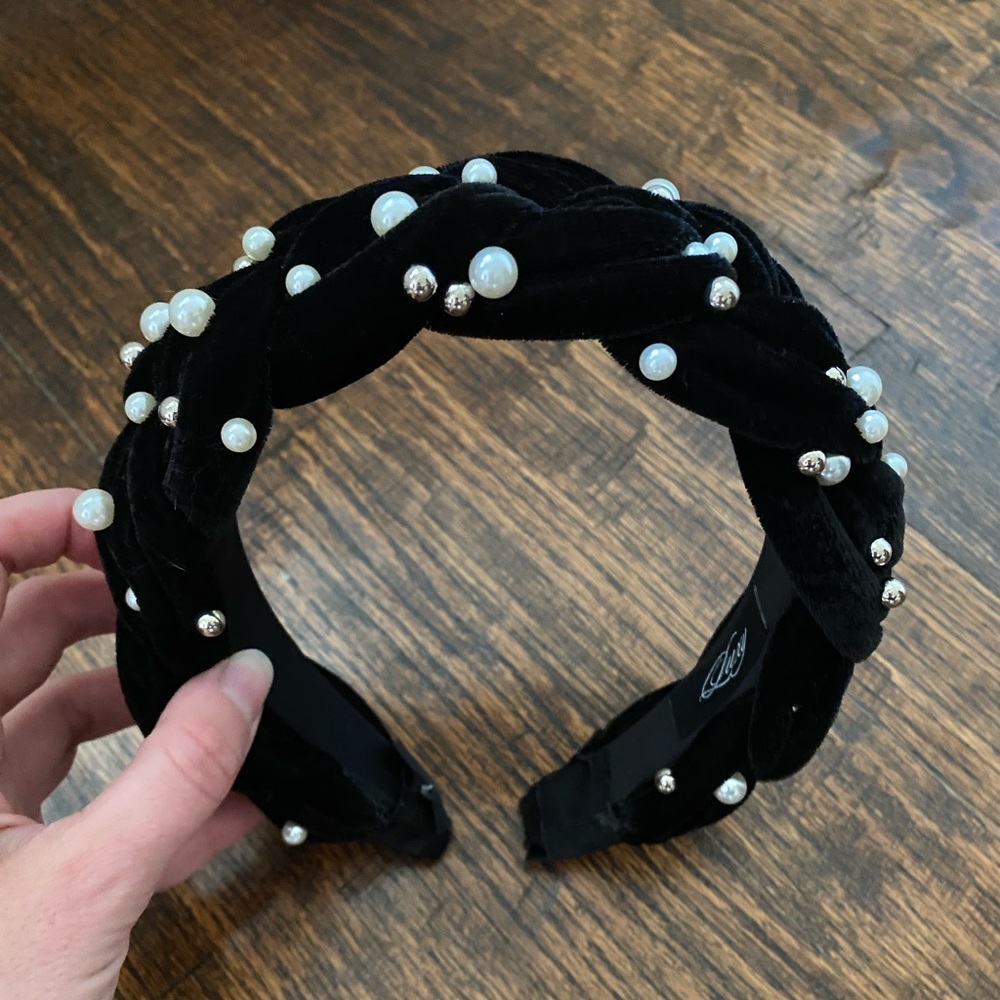 Pearl Beaded Velvet Headband - NEW